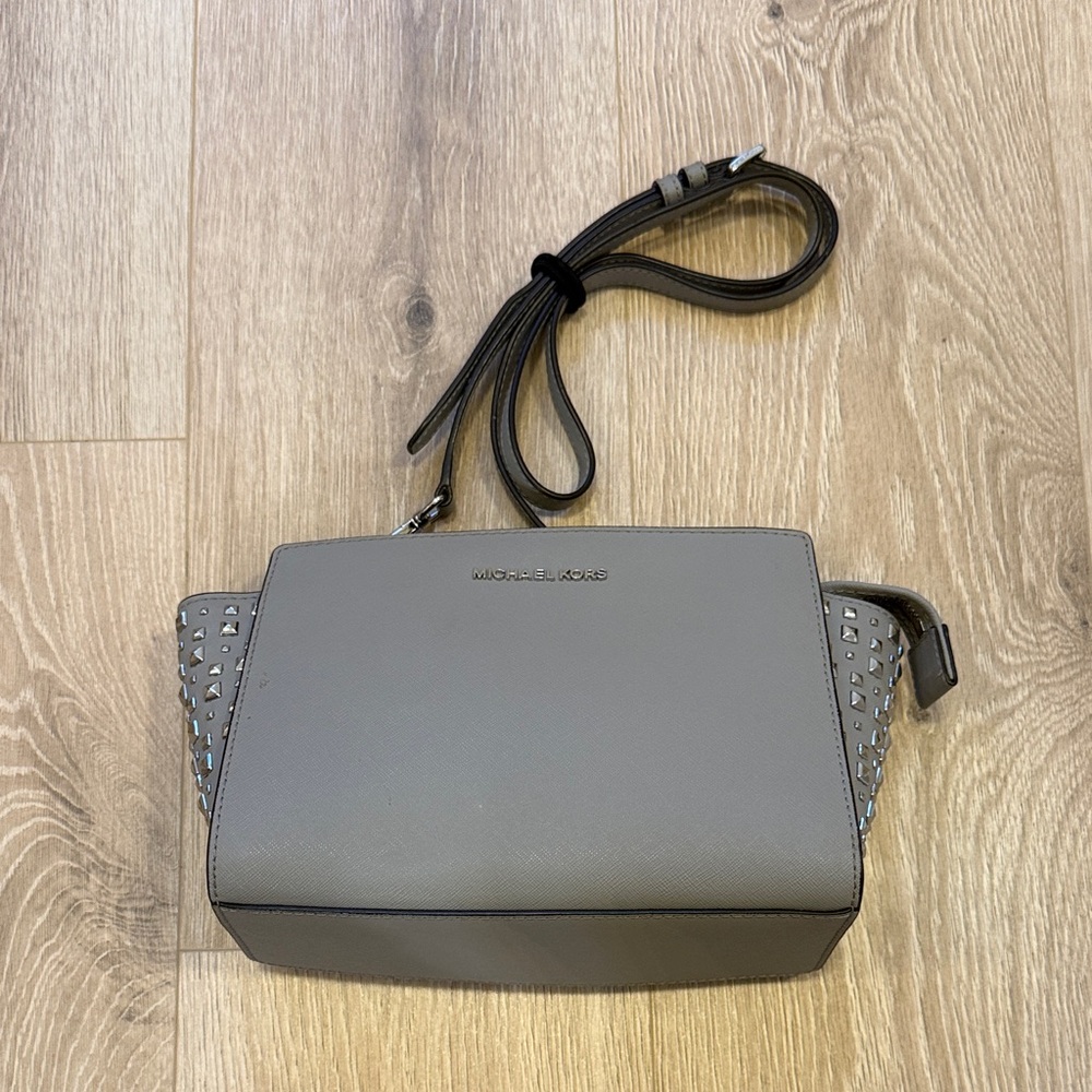 Michael Kors Gray Crossbody Bag with Stud Accents